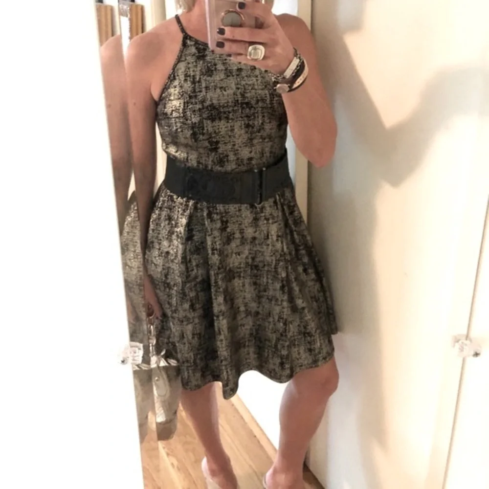 Soprano Gold Metallic Skater Dress - Picture 3 of 11